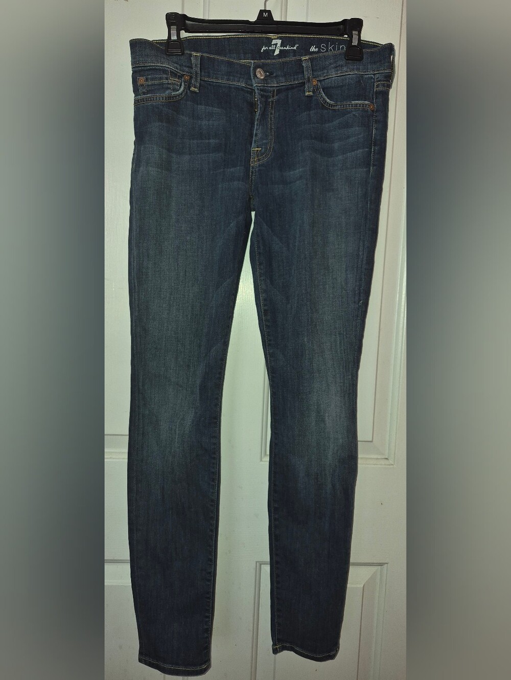 7 For All Mankind Skinny,low Rise Jeans in Dark Blue Wash